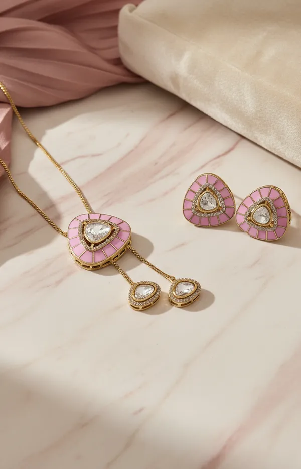 Pink_Enamel_Lariat_Necklace_Earring_Set
