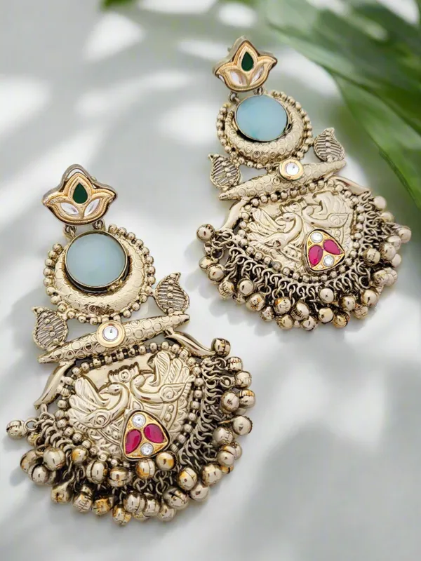 Antique_Gold_Toned_Peacock_Dangle_Earrings