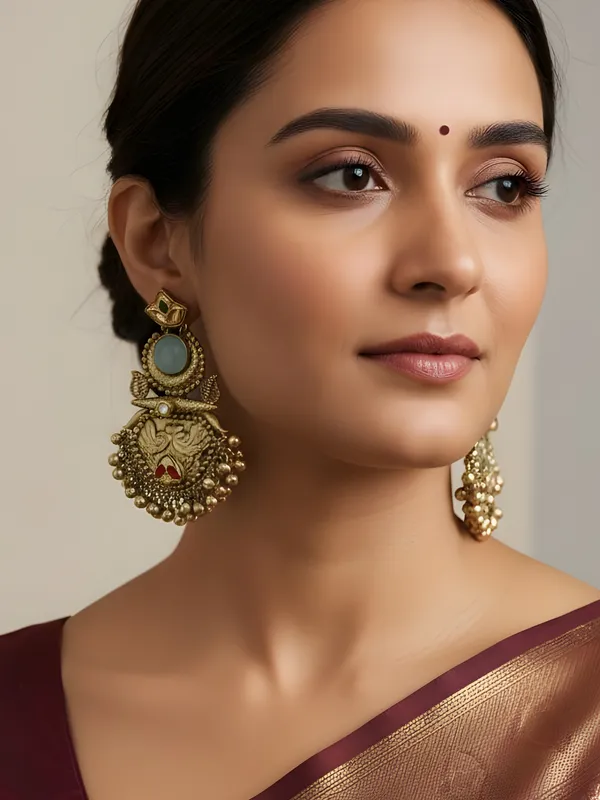 Antique_Gold_Toned_Peacock_Dangle_Earrings