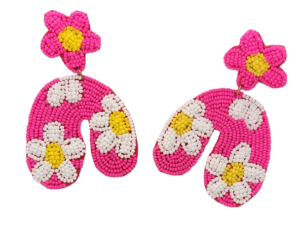 Neon_Pink_Floral_Beaded_Dangle_Earrings