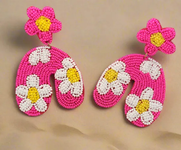 Neon_Pink_Floral_Beaded_Dangle_Earrings