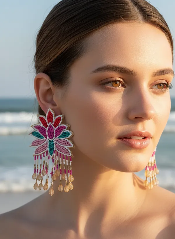 Lotus_Flower_Beaded_Dangle_Earrings_With_Pink_Drop_Beads