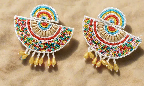 Colorful_Handmade_Beaded_Fan_Earrings_With_Yellow_Drop_Beads