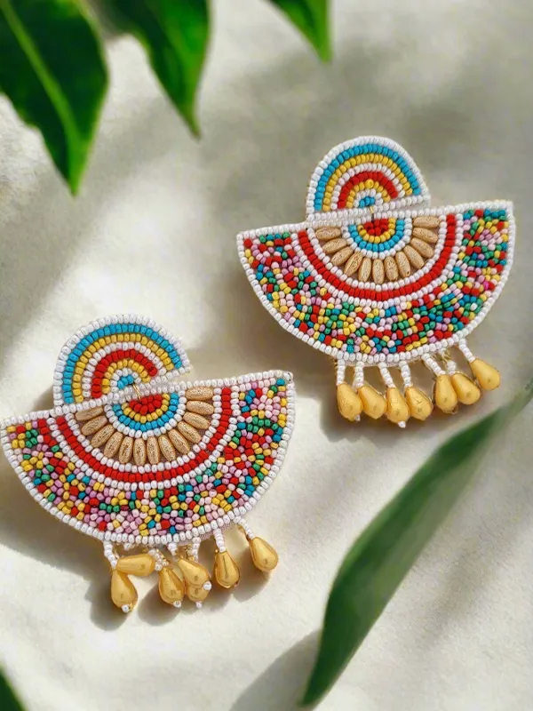 Colorful_Handmade_Beaded_Fan_Earrings_With_Yellow_Drop_Beads
