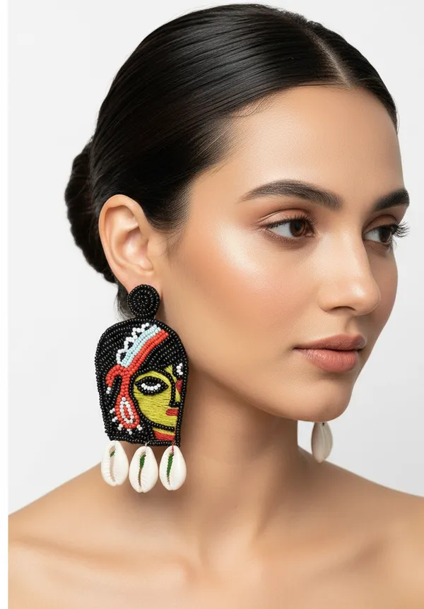 Durga_Maa_Beaded_Earrings_With_Cowrie_Shells