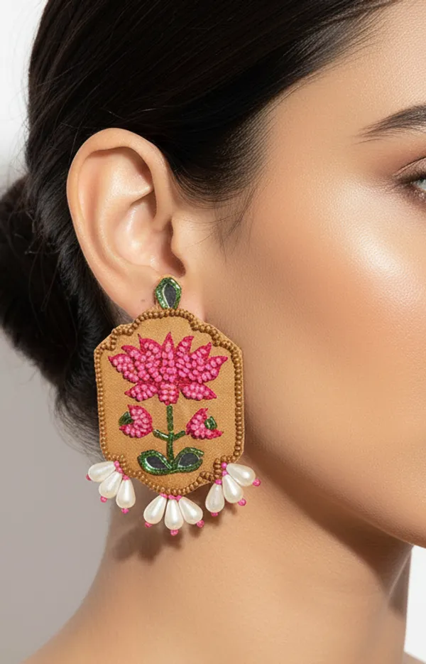 Lotus_Motif_Embroidery_Earrings_With_Pearl_Drops