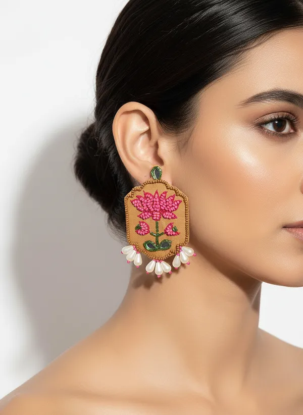 Lotus_Motif_Embroidery_Earrings_With_Pearl_Drops