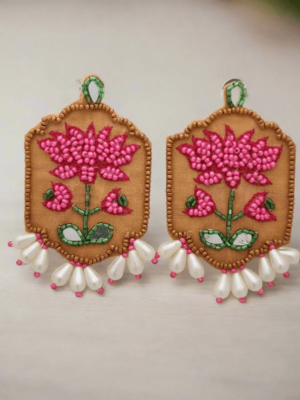 Lotus_Motif_Embroidery_Earrings_With_Pearl_Drops