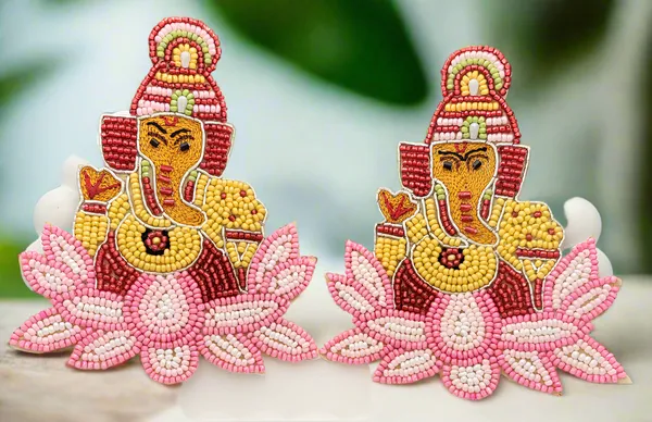 Ganesha_Beaded_Earrings_On_Lotus