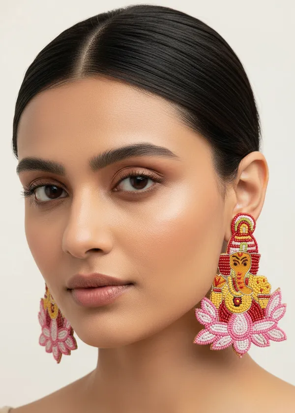 Ganesha_Beaded_Earrings_On_Lotus
