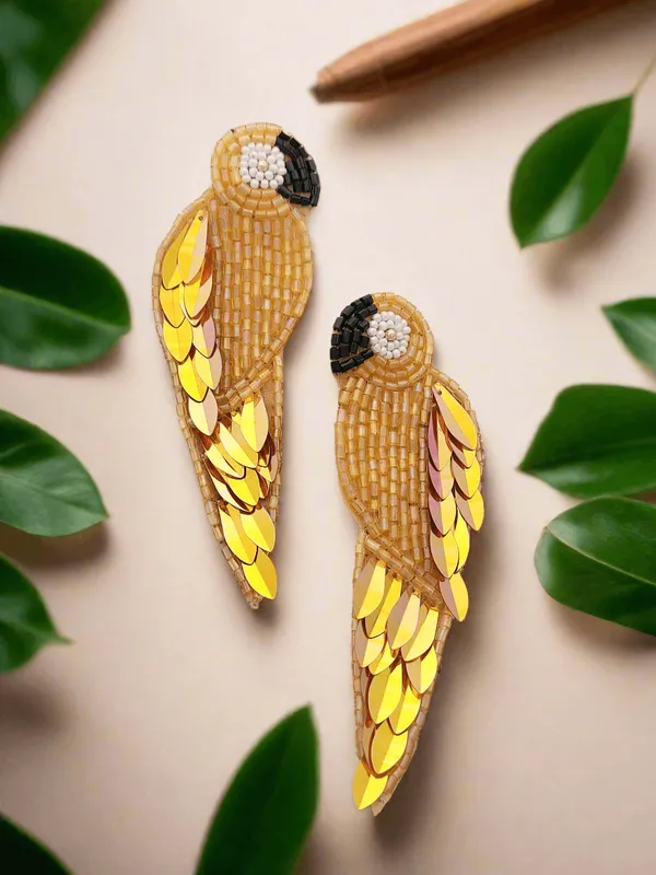Golden_Parrot_Beaded_And_Sequined_Earrings