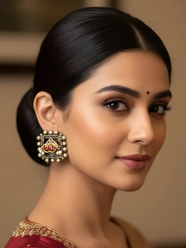 Oxidized_Studs_With_Red_Stones_And_Pearl