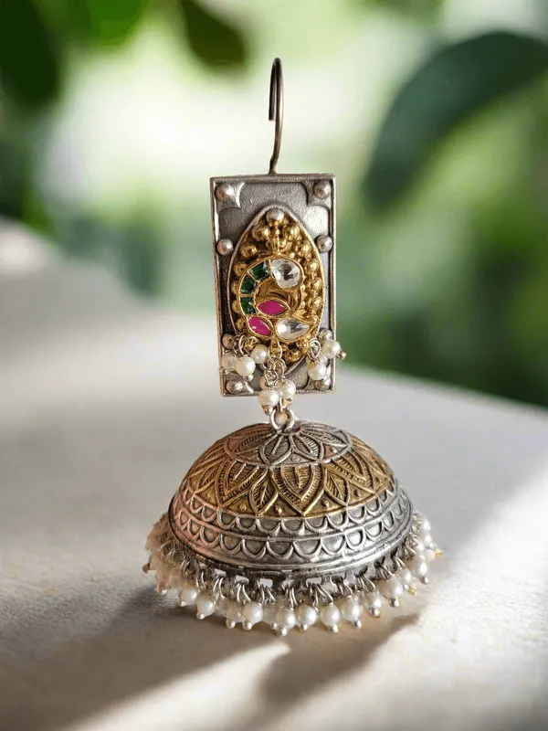 Oxidized_Peacock_Motif_Extra_Large_Jhumkha