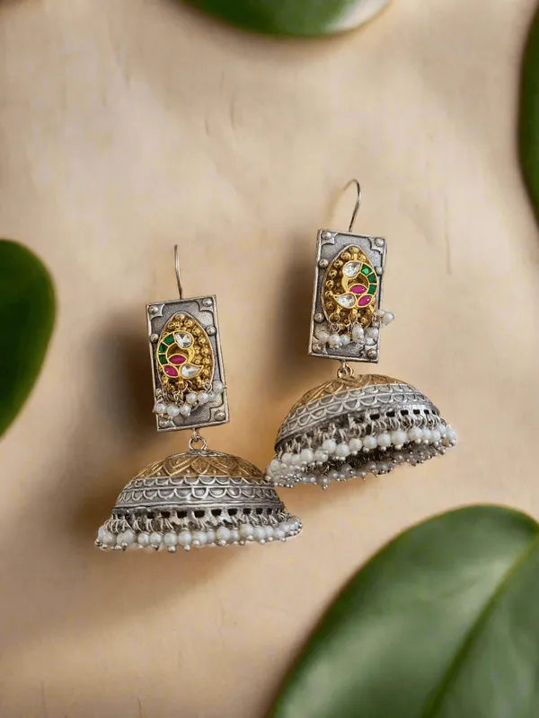 Oxidized_Peacock_Motif_Extra_Large_Jhumkha