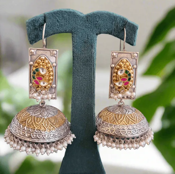 Oxidized_Peacock_Motif_Extra_Large_Jhumkha