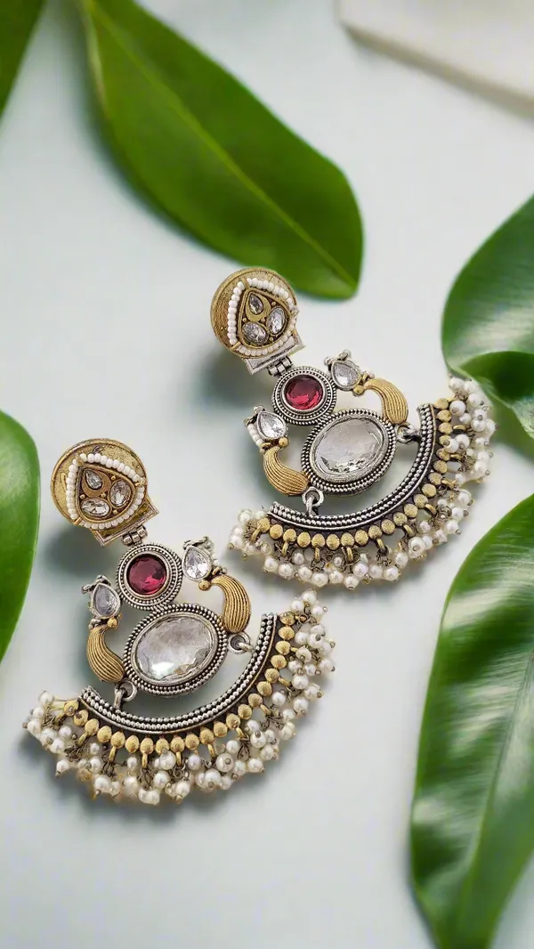 Two_Tone_Earrings_With_Stone_And_Pearl
