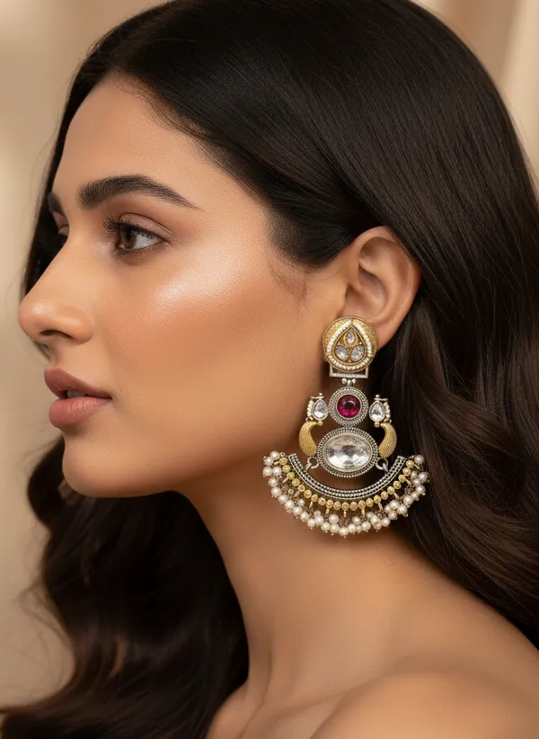 Two_Tone_Earrings_With_Stone_And_Pearl