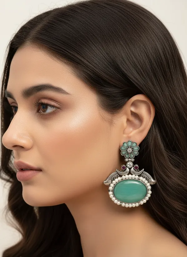 Oxidized_Peacock_Motif_Earrings_With_Big_Center_Stone
