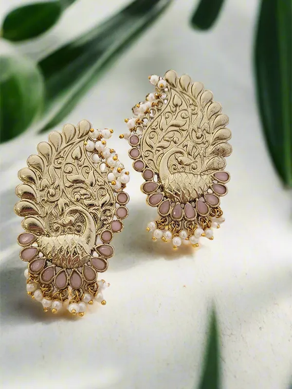 Peacock_Motif_Earrings_In_Gold_Finish