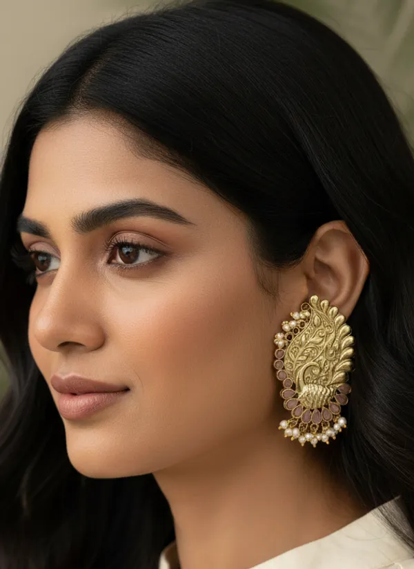 Peacock_Motif_Earrings_In_Gold_Finish