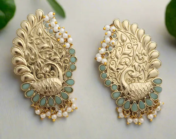 Peacock_Motif_Earrings_In_Gold_Finish