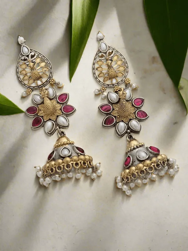 Oxidized_Peacock_Motif_Long_Earrings
