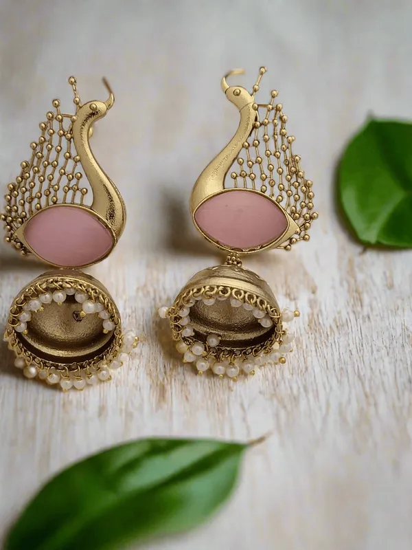 Peacock_Motif_Jhumkas_In_Gold_Finish