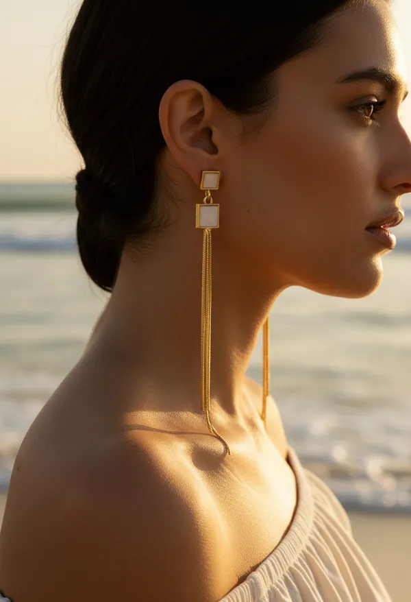 Morden_Chic_Geometric_White_Stone_Chain_Dangle_Earrings