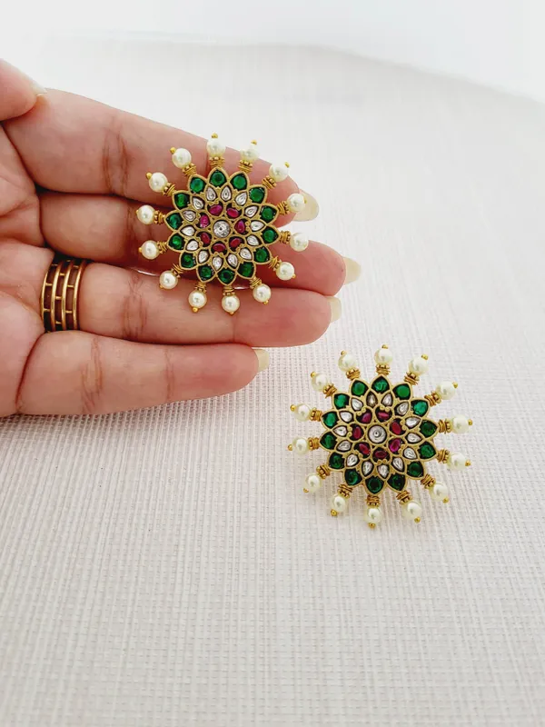 Polki_Style_Floral_Pearl_Stud_Earrings