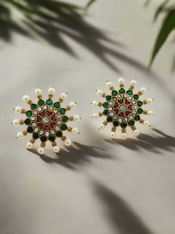 Polki_Style_Floral_Pearl_Stud_Earrings