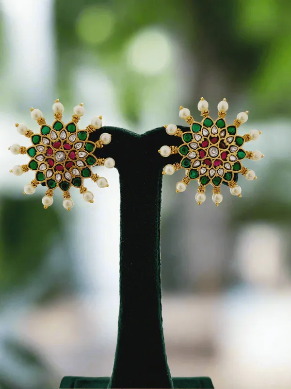 Polki_Style_Floral_Pearl_Stud_Earrings