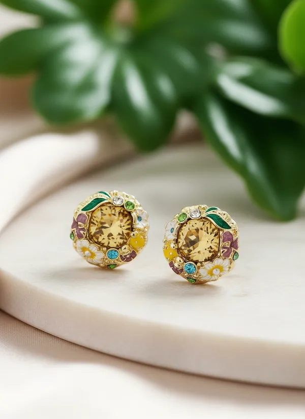 Floral_Enamel_Gemstone_Stud