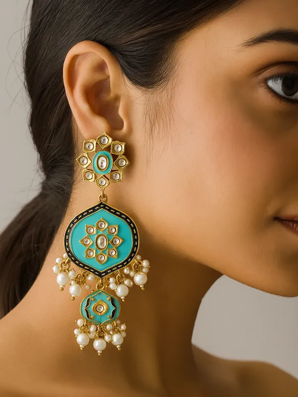 Turquoise_Enamel_Kundan_Pearl_Chandbali_Earrings