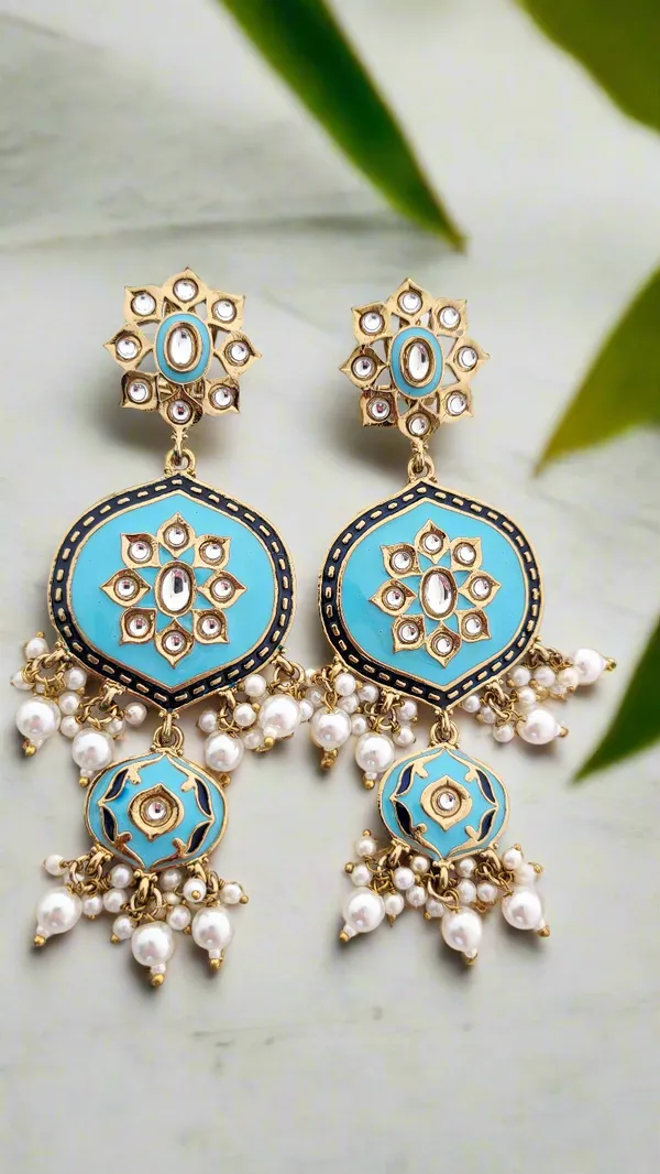 Turquoise_Enamel_Kundan_Pearl_Chandbali_Earrings