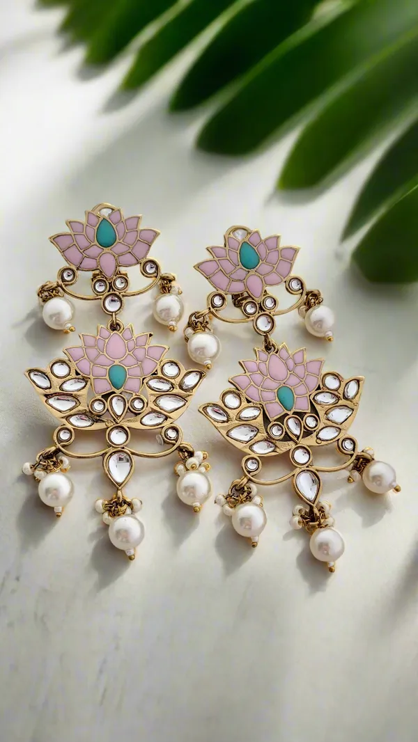 Pink_Lotus_Kundan_Pearl_Drop_Earrings