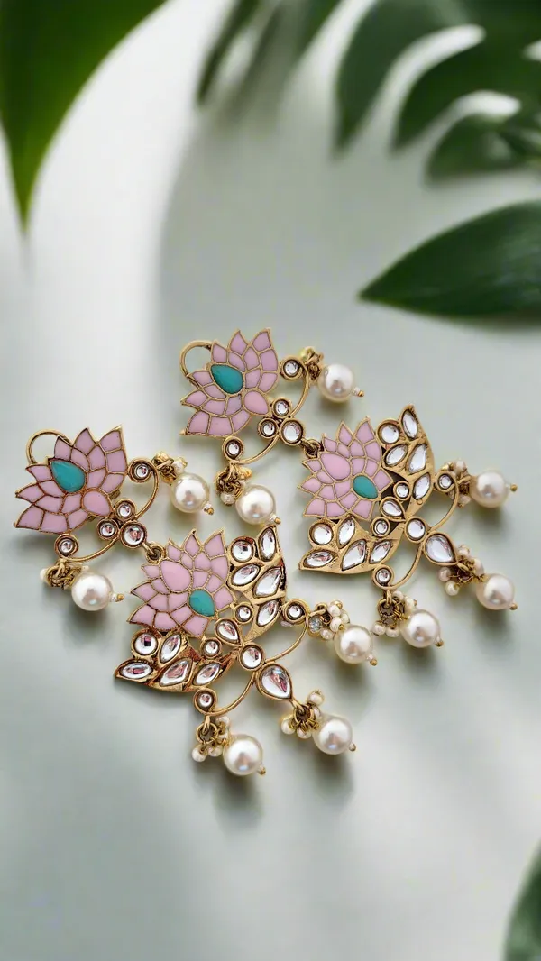 Pink_Lotus_Kundan_Pearl_Drop_Earrings