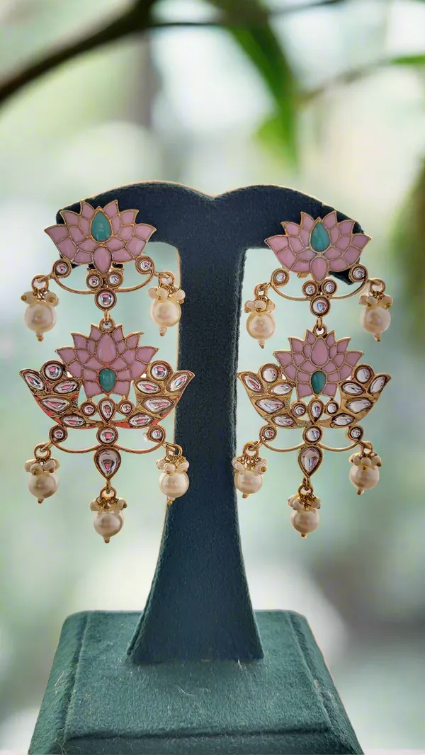 Pink_Lotus_Kundan_Pearl_Drop_Earrings
