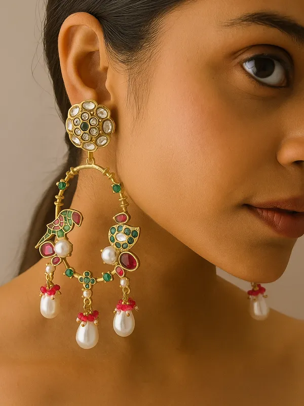 Regal_Polki_Meenakari_Chandelier_Pearl_Earrings