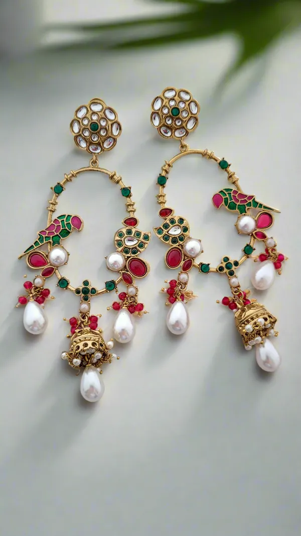 Regal_Polki_Meenakari_Chandelier_Pearl_Earrings
