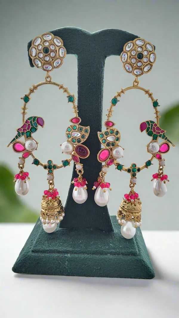Regal_Polki_Meenakari_Chandelier_Pearl_Earrings