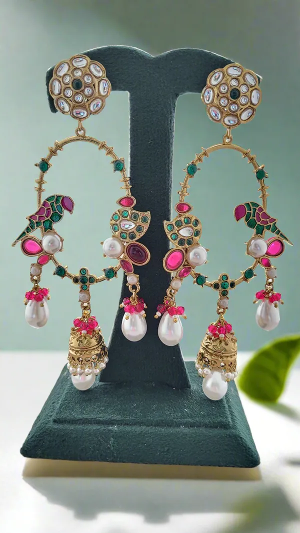 Regal_Polki_Meenakari_Chandelier_Pearl_Earrings