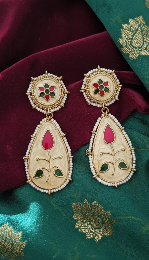 Mughal_Lotus_Enamel_Pearl_Drop_Earrings