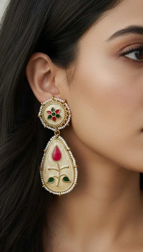 Mughal_Lotus_Enamel_Pearl_Drop_Earrings