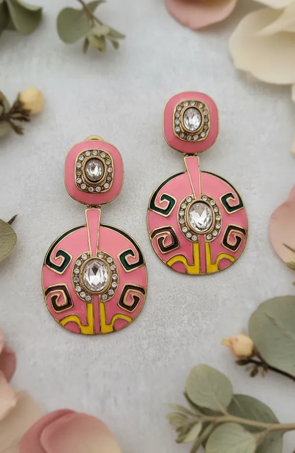 Bold_Pink_Enamel_Crystal_Art_Deco_Drop_Earrings