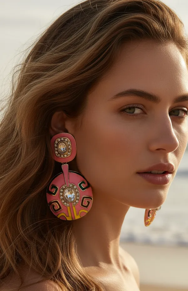Bold_Pink_Enamel_Crystal_Art_Deco_Drop_Earrings