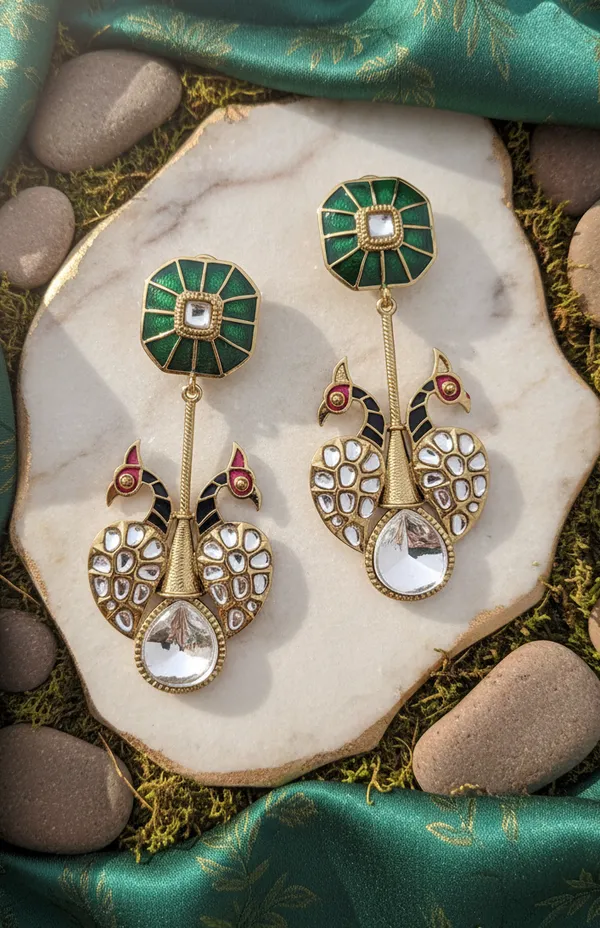 Meenakari_Peacock_Polki_Stone_Dangle_Earrings