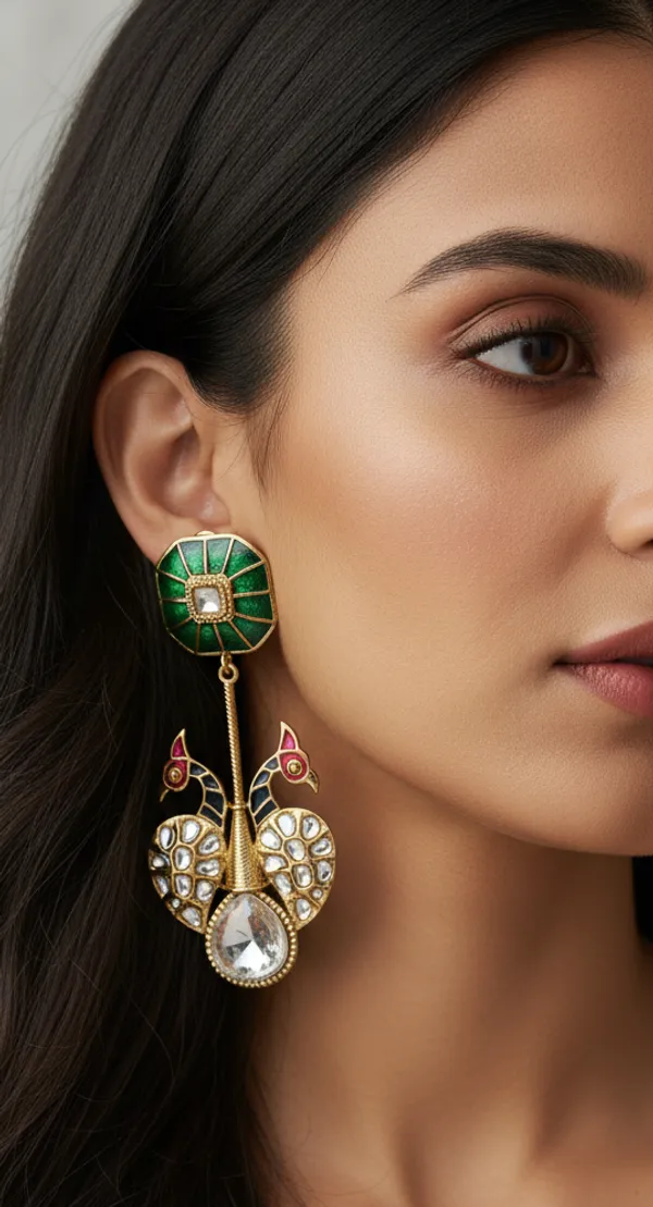 Meenakari_Peacock_Polki_Stone_Dangle_Earrings