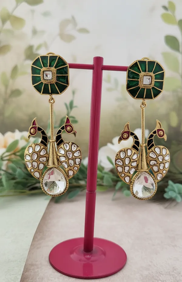Meenakari_Peacock_Polki_Stone_Dangle_Earrings