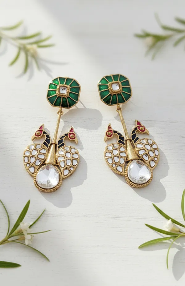 Meenakari_Peacock_Polki_Stone_Dangle_Earrings