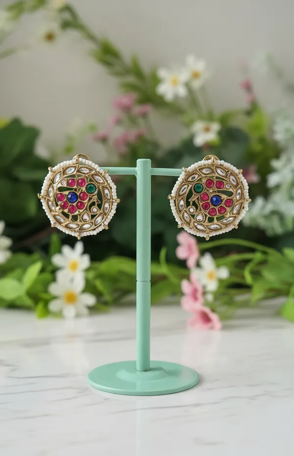 Colorful_Polki_Stone_Round_Stud_Earrings